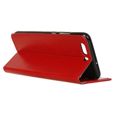Huawei P10 atverčiamas raudonas odinis dėklas, knygutė - piniginė / Priedai.lt