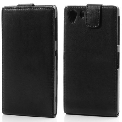 Sony Xperia Z1 klasisks ādas vertikāli atvēramais melns futrālis / Vacins.lv
