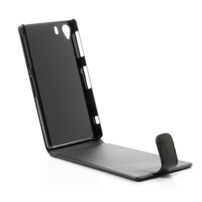 Sony Xperia Z1 klasisks ādas vertikāli atvēramais melns futrālis / Vacins.lv