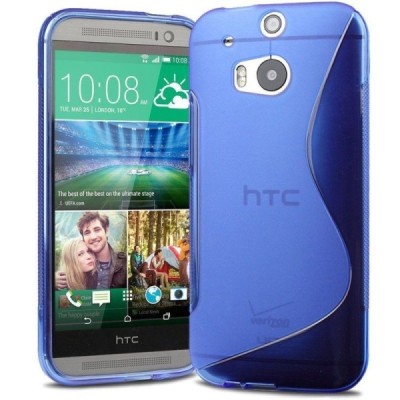 HTC One M8 dėklas (kieto silikono - TPU, skaidrus, mėlynas) / Priedai.lt