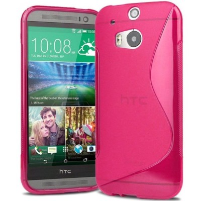 HTC One M8 dėklas (kieto silikono - TPU, skaidrus, rožinis) / Priedai.lt