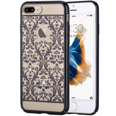 Apple iPhone 7 Plus (iPhone 8 Plus) Plus Devia Crystal Baroque Swarovski plastikinis skaidrus permatomas juodas dėklas su krista