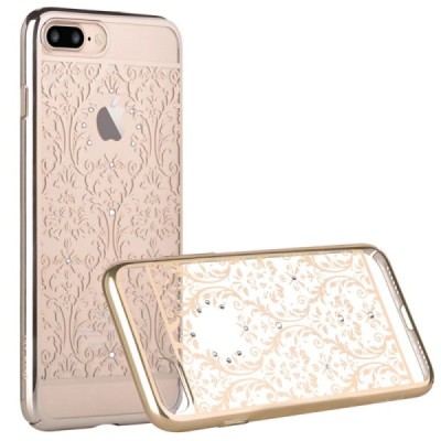Apple iPhone 7 Plus (iPhone 8 Plus) Devia Crystal Baroque Swarovski plastikinis skaidrus permatomas auksinis dėklas su kristalai