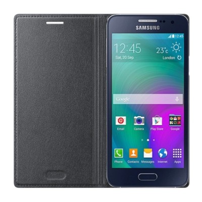 Samsung Galaxy A3 originalus Flip Cover atverčiamas juodas odinis dėklas - piniginė / Priedai.lt