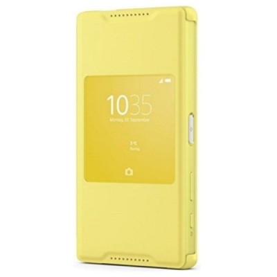 Oficialius Sony Xperia Z5 Compact Style Cover Window geltonas atverčiamas dėklas SCR44 / Priedai.lt