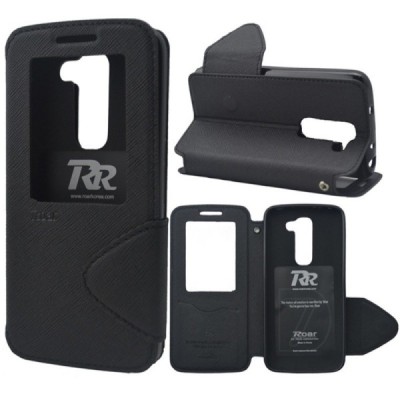 „Roar“ LG G2 mini (D620, D618) juodas atverčiamas dėklas su langeliu / Priedai.lt
