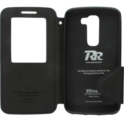 „Roar“ LG G2 mini (D620, D618) juodas atverčiamas dėklas su langeliu / Priedai.lt
