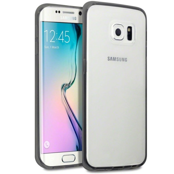 Plastikinis dėklas su kieto silikono rėmu - skaidrus/juodas (Galaxy S6 Edge)