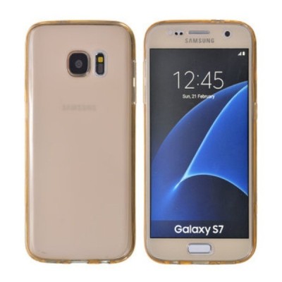 Samsung Galaxy S7 (G930) skaidrus (permatomas) dvigubas kieto silikono TPU ploniausias pasaulyje šviesiai rudas dėklas / Priedai