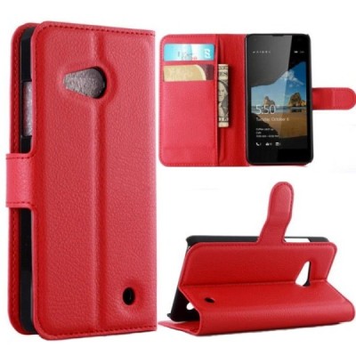 Microsoft Lumia 550 atvēramais ādas sarkans maciņš (maks) / Vacins.lv