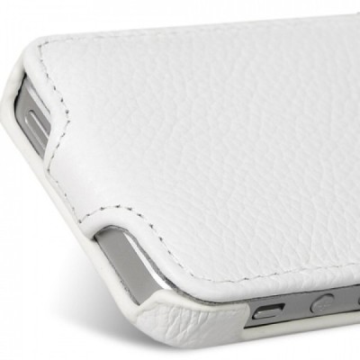 Apple iPhone 4S klasisks „Melkco“ vertikāli atvēramais ādas balts maciņš / Vacins.lv