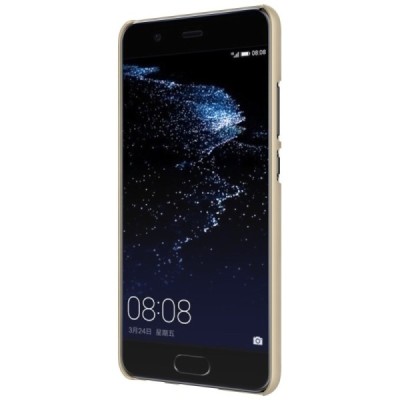 Huawei P10 Nillkin Frosted Shield auksinis plastikinis dėklas + apsauginė ekrano plėvelė / Priedai.lt