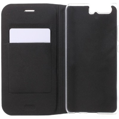 Huawei P10 (Huawei Ascend P10) juodas odinis atverčiamas Flip Wallet dėklas - piniginė / Priedai.lt