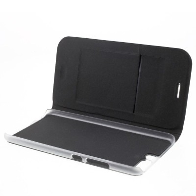 Huawei P10 (Huawei Ascend P10) juodas odinis atverčiamas Flip Wallet dėklas - piniginė / Priedai.lt