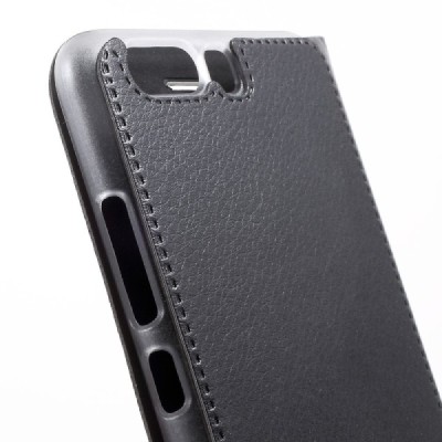 Huawei P10 (Huawei Ascend P10) juodas odinis atverčiamas Flip Wallet dėklas - piniginė / Priedai.lt