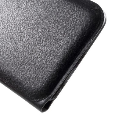 Huawei P10 (Huawei Ascend P10) juodas odinis atverčiamas Flip Wallet dėklas - piniginė / Priedai.lt