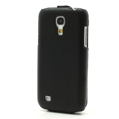 Juodas odinis atverčiamas Samsung Galaxy S4 mini dėklas (dėkliukas) / Priedai.lt