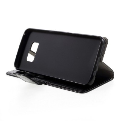 Samsung Galaxy S8 (G950) atvēramais ādas melns maciņš (maks) / Vacins.lv