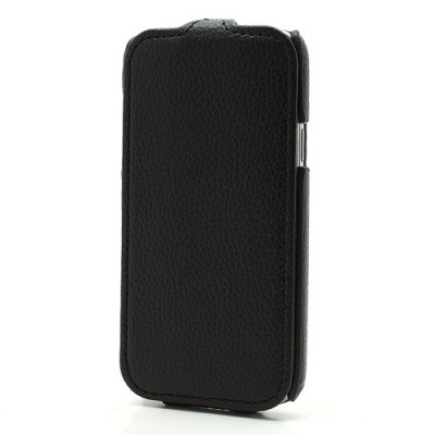 Juodas odinis atverčiamas Samsung Galaxy S4 mini dėklas (dėkliukas) / Priedai.lt