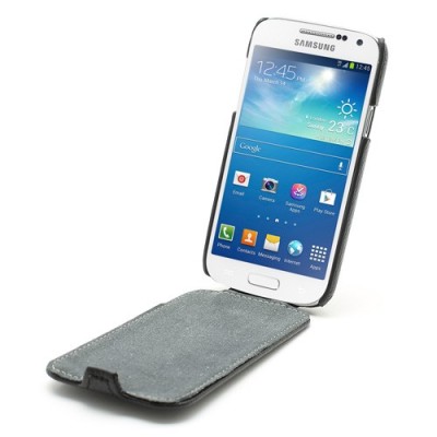 Juodas odinis atverčiamas Samsung Galaxy S4 mini dėklas (dėkliukas) / Priedai.lt
