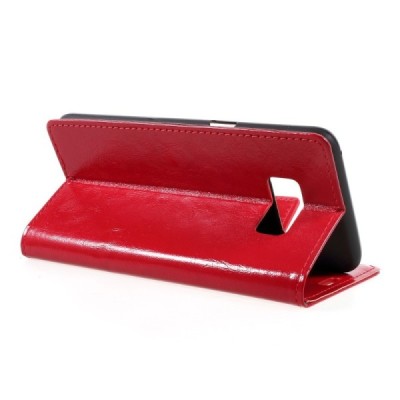 Samsung Galaxy S8 (G950) atvēramais ādas sarkans maciņš (maks) / Vacins.lv