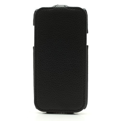Juodas odinis atverčiamas Samsung Galaxy S4 mini dėklas (dėkliukas) / Priedai.lt