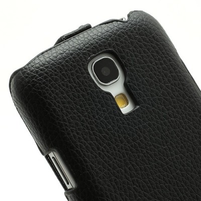 Juodas odinis atverčiamas Samsung Galaxy S4 mini dėklas (dėkliukas) / Priedai.lt