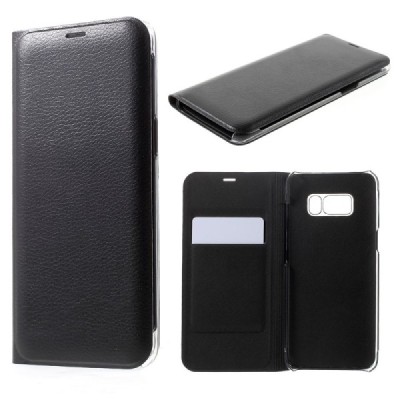 Samsung Galaxy S8+ (G955) juodas odinis atverčiamas Smart Wallet dėklas - piniginė / Priedai.lt
