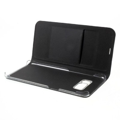 Samsung Galaxy S8+ (G955) juodas odinis atverčiamas Smart Wallet dėklas - piniginė / Priedai.lt