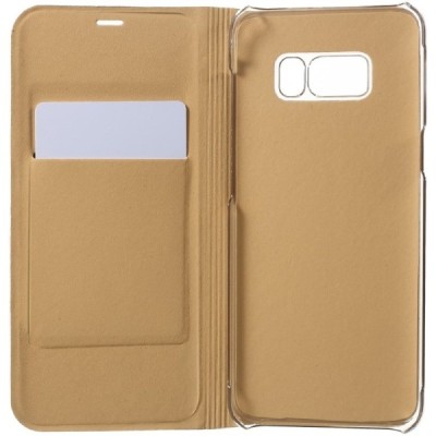 Samsung Galaxy S8+ (G955) zelta atvēramais Smart Wallet ādas maciņš - maks / Vacins.lv