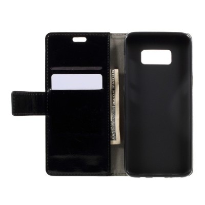 Samsung Galaxy S8+ (G955) atverčiamas juodas odinis dėklas - piniginė / Priedai.lt