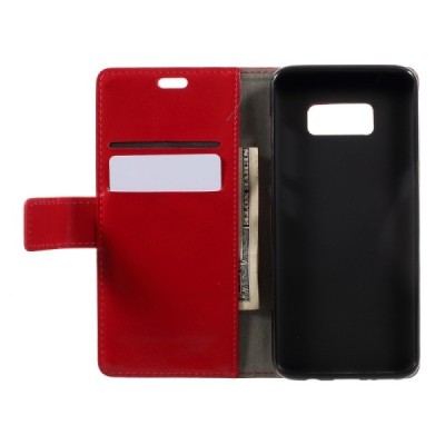 Samsung Galaxy S8+ (G955) atverčiamas raudonas odinis dėklas - piniginė / Priedai.lt