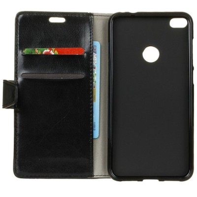 Huawei P9 Lite 2017 (Huawei P8 Lite 2017) atverčiamas juodas odinis dėklas, knygutė - piniginė / Priedai.lt