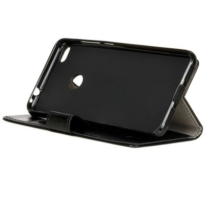 Huawei P9 Lite 2017 (Huawei P8 Lite 2017) atverčiamas juodas odinis dėklas, knygutė - piniginė / Priedai.lt