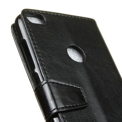 Huawei P9 Lite 2017 (Huawei P8 Lite 2017) atverčiamas juodas odinis dėklas, knygutė - piniginė / Priedai.lt