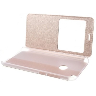 Huawei P9 Lite 2017 (Huawei P8 Lite 2017) zelta atvēramais Smart Window ādas maciņš / Vacins.lv