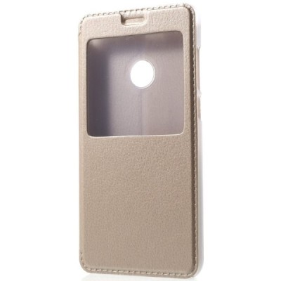 Huawei P9 Lite 2017 (Huawei P8 Lite 2017) zelta atvēramais Smart Window ādas maciņš / Vacins.lv