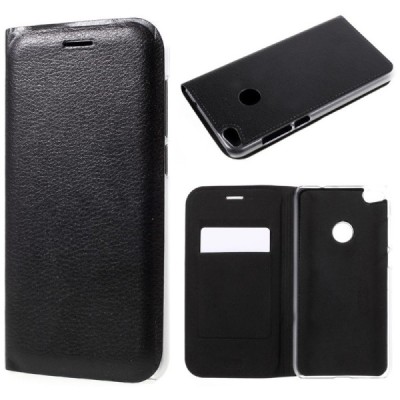 Huawei P9 Lite 2017 (Huawei P8 Lite 2017) melns atvēramais Smart Wallet ādas maciņš - maks / Vacins.lv