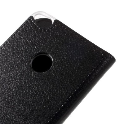 Huawei P9 Lite 2017 (Huawei P8 Lite 2017) melns atvēramais Smart Wallet ādas maciņš - maks / Vacins.lv