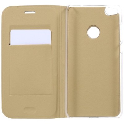 Huawei P9 Lite 2017 (Huawei P8 Lite 2017) zelta atvēramais Smart Wallet ādas maciņš - maks / Vacins.lv
