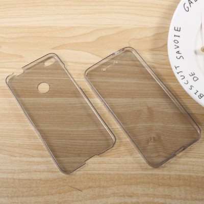 Huawei P9 Lite 2017 (Huawei P8 Lite 2017) skaidrus (permatomas) dvigubas kieto silikono TPU ploniausias pasaulyje pilkas dėklas 