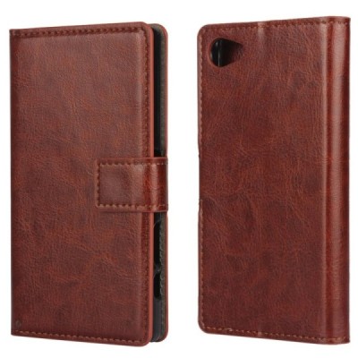 Sony Xperia Z1 Compact atvēramais ādas brūns maciņš (maks) / Vacins.lv