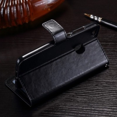 Huawei P10 Lite atvēramais ādas melns maciņš (maks) / Vacins.lv