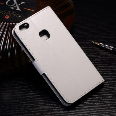 Huawei P10 Lite atverčiamas baltas odinis dėklas - piniginė / Priedai.lt