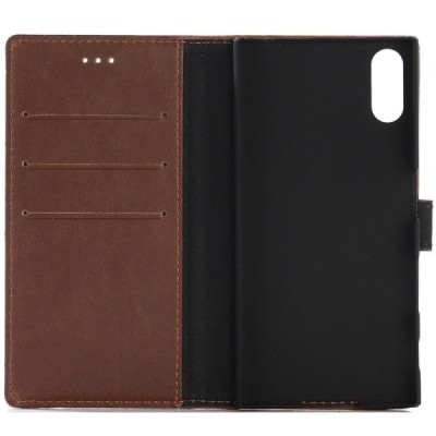 Sony Xperia XZ un Sony Xperia XZs atvēramais ādas tumši brūns retro maciņš (maks) / Vacins.lv