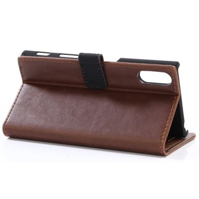 Sony Xperia XZ un Sony Xperia XZs atvēramais ādas tumši brūns retro maciņš (maks) / Vacins.lv