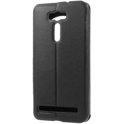 Asus Zenfone 2 Laser 6.0 (ZE600KL, ZE601KL) juodas odinis atverčiamas „View Window“ dėklas su langeliu / Priedai.lt