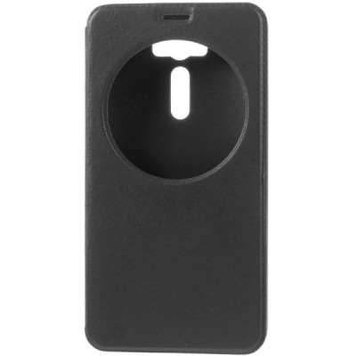 Asus Zenfone 2 Laser 6.0 (ZE600KL, ZE601KL) juodas odinis atverčiamas „View Window“ dėklas su langeliu / Priedai.lt