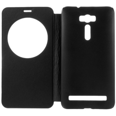 Asus Zenfone 2 Laser 6.0 (ZE600KL, ZE601KL) juodas odinis atverčiamas „View Window“ dėklas su langeliu / Priedai.lt