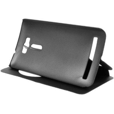 Asus Zenfone 2 Laser 6.0 (ZE600KL, ZE601KL) juodas odinis atverčiamas „View Window“ dėklas su langeliu / Priedai.lt